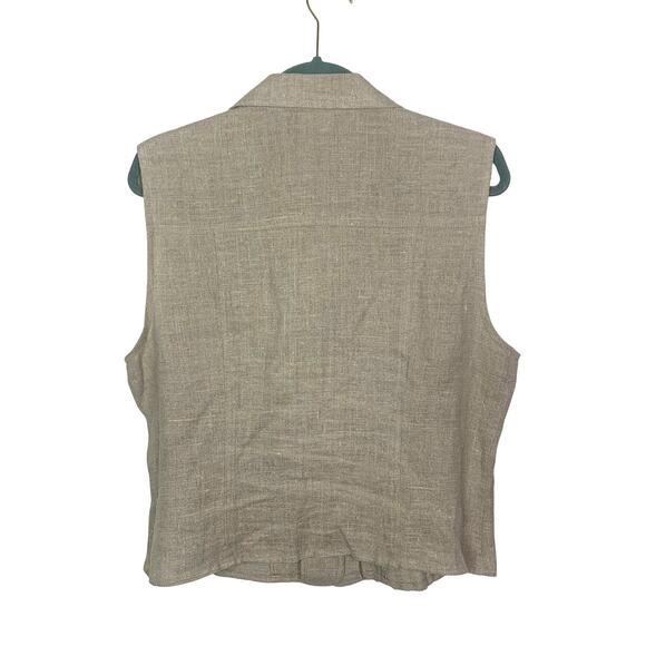 Vintage 100% Linen Vest Metal Buttons, Size L - Picture 5 of 8